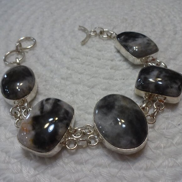 Natural ZEBRA JASPER Handmade Sterling 925 Bracelet Size 8 1/4" #885C - Picture 1 of 3